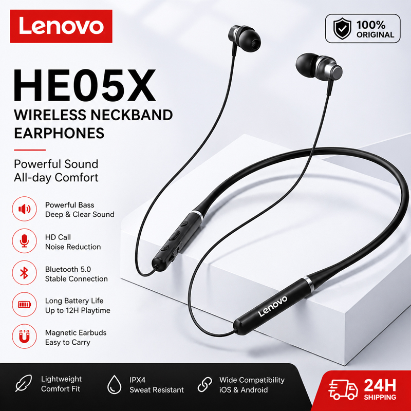 100% Origial Lenovo HE05X Blue - огляд і ціна Magnetic Neckband Sports Earphones
