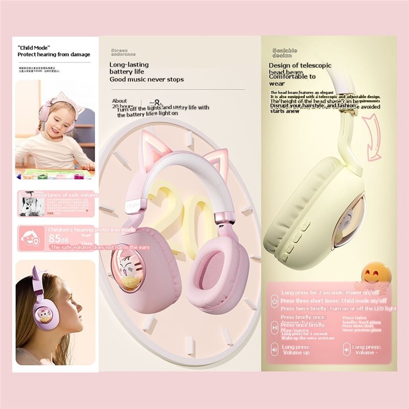 Foldable Bluetooth 5.3 Wireles - огляд і ціна Cat Ear Bluetooth Headset Led